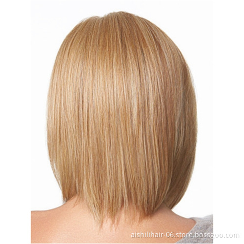 Wholesale short light gold color hair synthetic wigs natural straight and kinky wave synthetic hair wigs for women